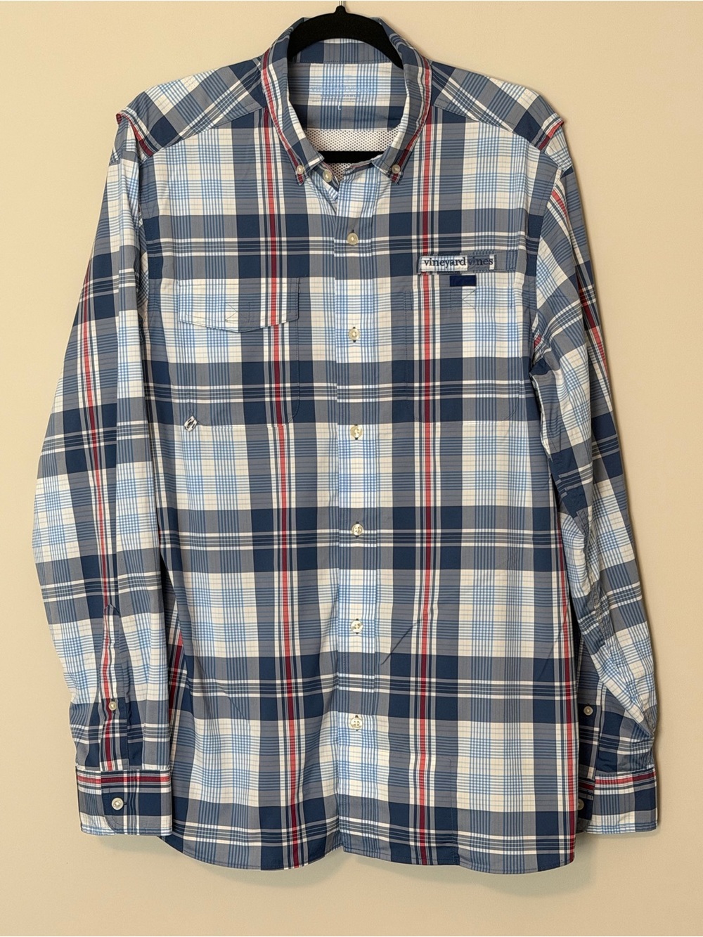 Vineyard Vines Harbor Performance Shirt Men’s L Blue Plaid Vented Fishing